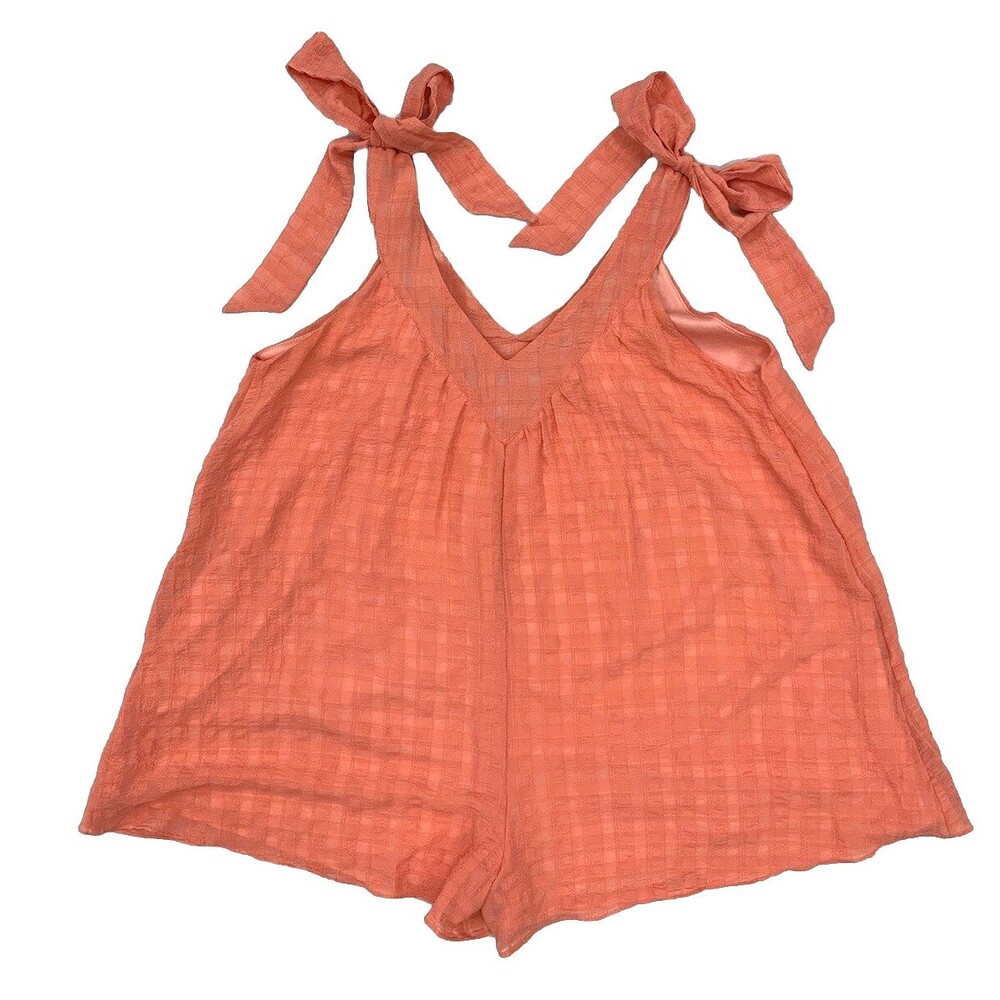 Flying Tomato Babydoll Gauze Romper Shorts Size M Pastel Orange Bow Cottage Boho - Picture 5 of 12